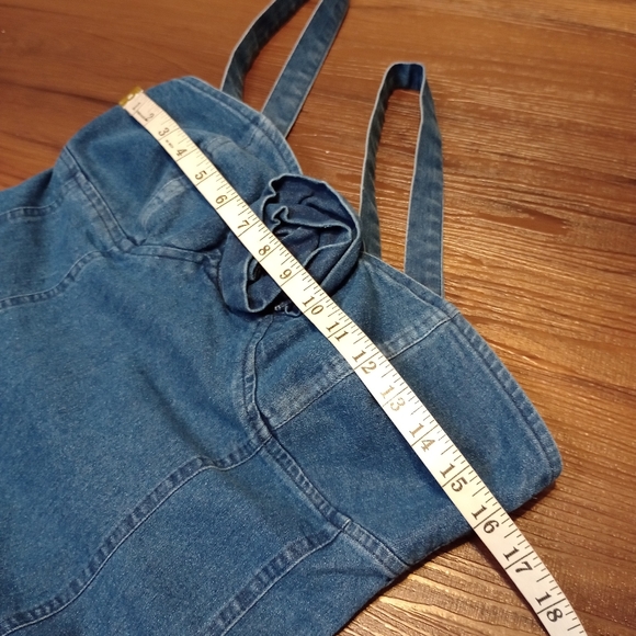 Anthropologie Porridge Rosette Denim Slim Mini Dress feminine romantic - Picture 9 of 11